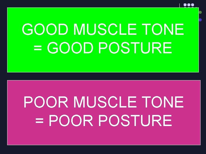 GOOD MUSCLE TONE = GOOD POSTURE POOR MUSCLE TONE = POOR POSTURE 