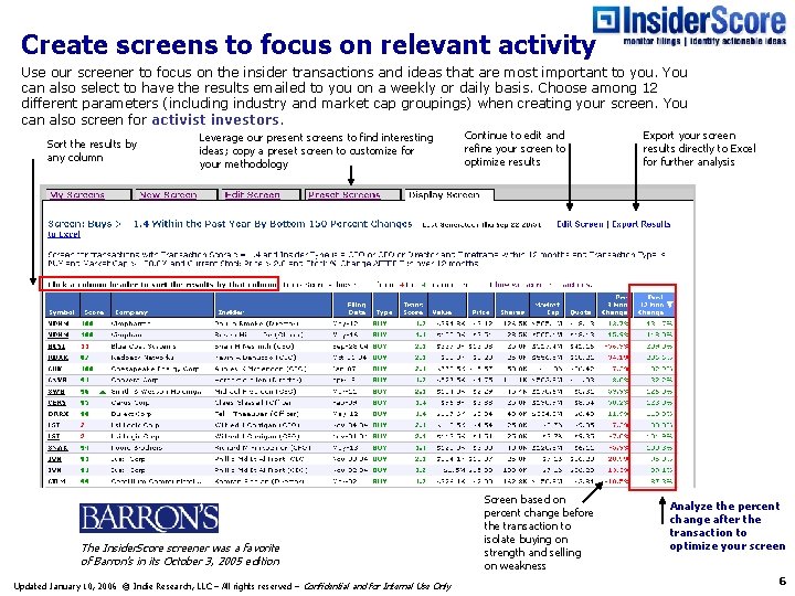 Create screens to focus on relevant activity Use our screener to focus on the