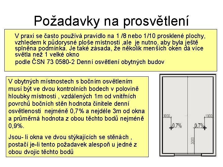 Požadavky na prosvětlení V praxi se často používá pravidlo na 1 /8 nebo 1/10