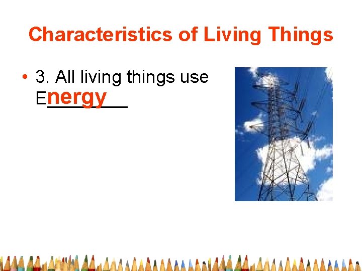 Characteristics of Living Things • 3. All living things use nergy E____ 