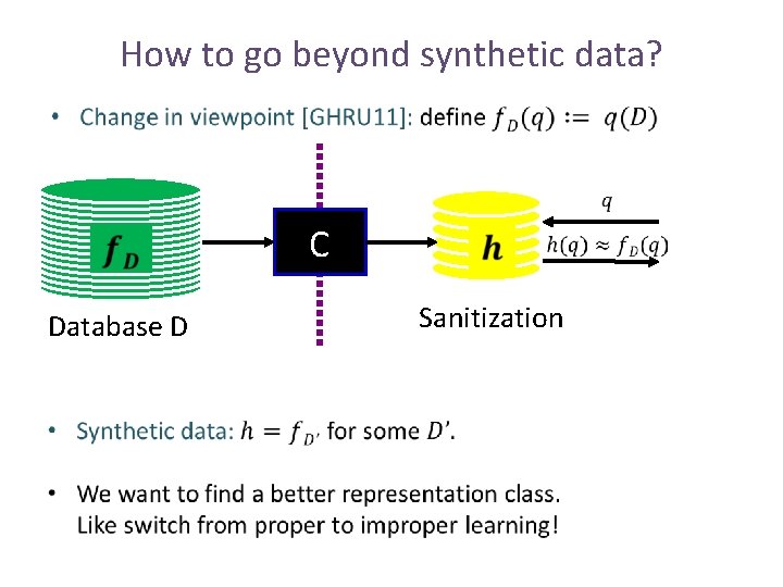 How to go beyond synthetic data? Database D C Sanitization How to go beyond synthetic data? Database D C Sanitization
