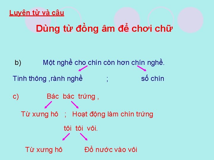 Luyện từ và câu Dùng từ đồng âm để chơi chữ b) Một nghề