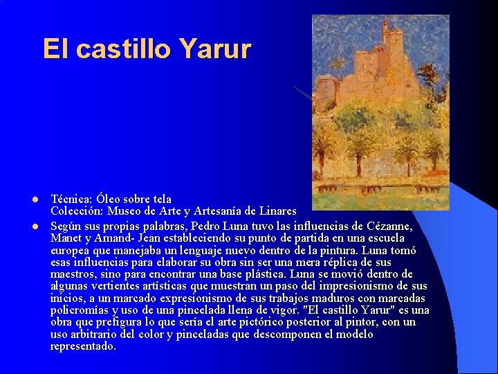 El castillo Yarur l l Técnica: Óleo sobre tela Colección: Museo de Arte y