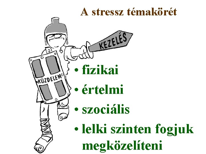 A stressz témakörét • fizikai • értelmi • szociális • lelki szinten fogjuk megközelíteni