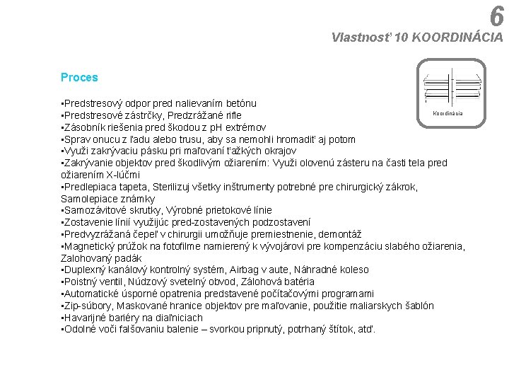 6 Vlastnosť 10 KOORDINÁCIA Proces • Predstresový odpor pred nalievaním betónu Koordinácia • Predstresové