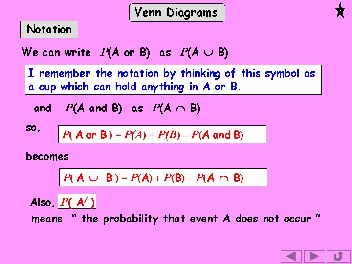 Venn Diagrams Notation We can write P(A or B) as P(A B) I remember