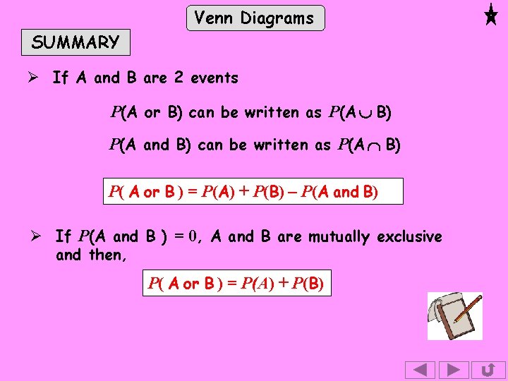 Venn Diagrams SUMMARY Ø If A and B are 2 events P(A or B)