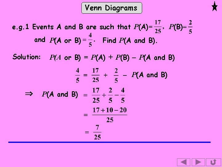 Venn Diagrams e. g. 1 Events A and B are such that P(A) and