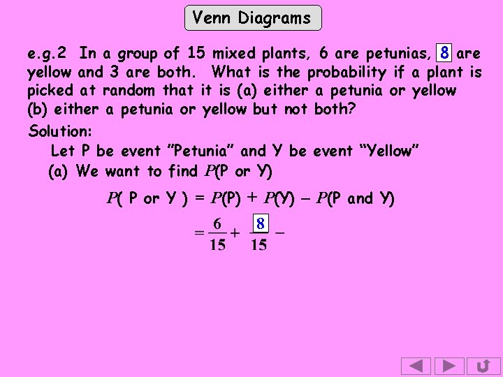 Venn Diagrams e. g. 2 In a group of 15 mixed plants, 6 are