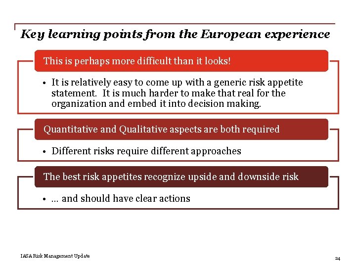 Key learning points from the European experience This is perhaps more difficult than it