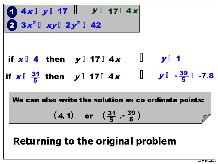1 2 We can also write the solution as co ordinate points: ( 4, 1 2 We can also write the solution as co ordinate points: ( 4,