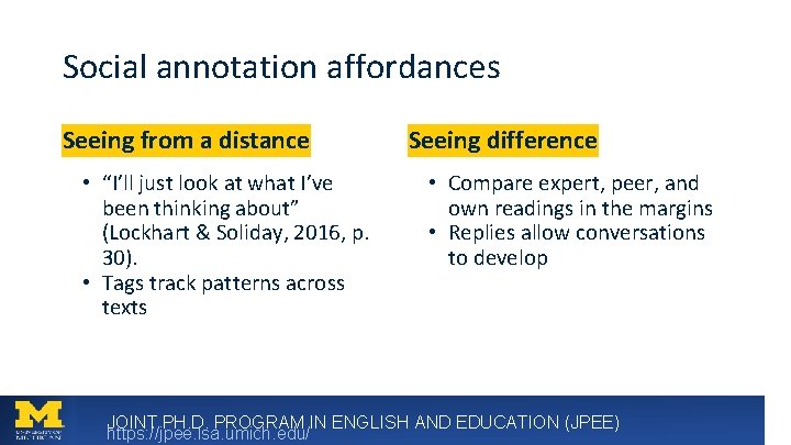 Social annotation affordances Seeing from a distance • “I’ll just look at what I’ve