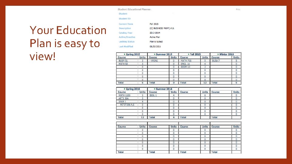 Your Education Plan is easy to view! 