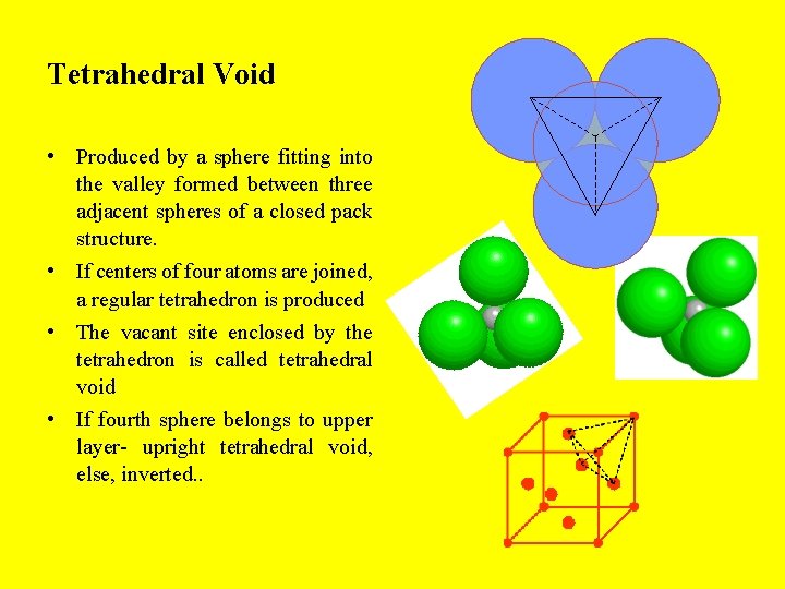 Tetrahedral Void • Produced by a sphere fitting into the valley formed between three