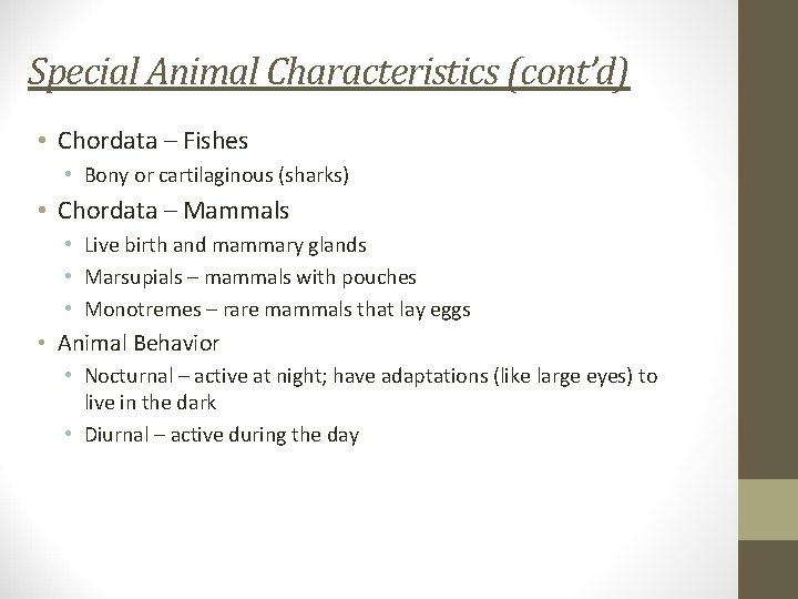 Special Animal Characteristics (cont’d) • Chordata – Fishes • Bony or cartilaginous (sharks) •