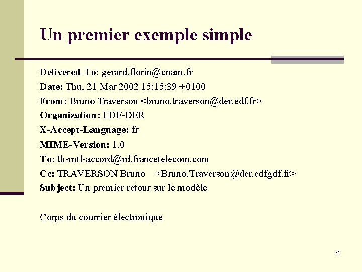 Un premier exemple simple Delivered-To: gerard. florin@cnam. fr Date: Thu, 21 Mar 2002 15: Un premier exemple simple Delivered-To: gerard. florin@cnam. fr Date: Thu, 21 Mar 2002 15: