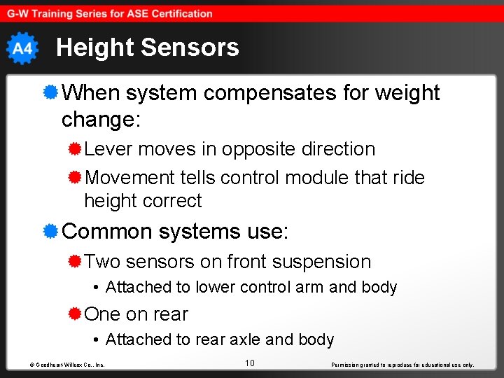 Height Sensors When system compensates for weight change: Lever moves in opposite direction Movement