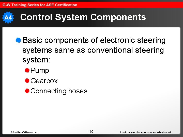 Control System Components Basic components of electronic steering systems same as conventional steering system: