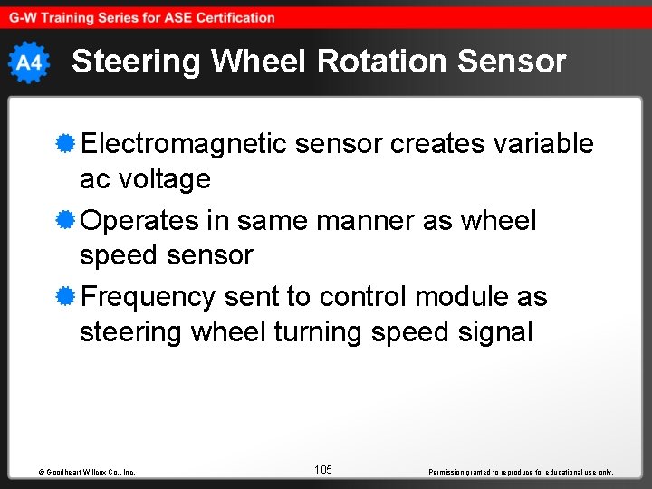 Steering Wheel Rotation Sensor Electromagnetic sensor creates variable ac voltage Operates in same manner