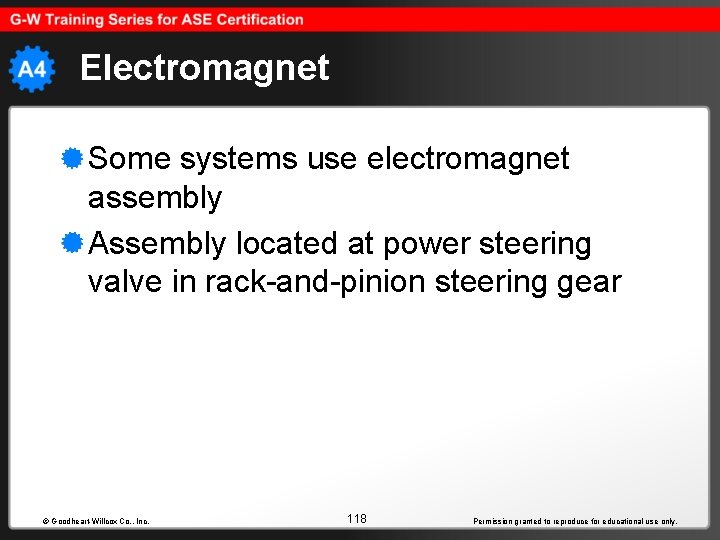 Electromagnet Some systems use electromagnet assembly Assembly located at power steering valve in rack-and-pinion