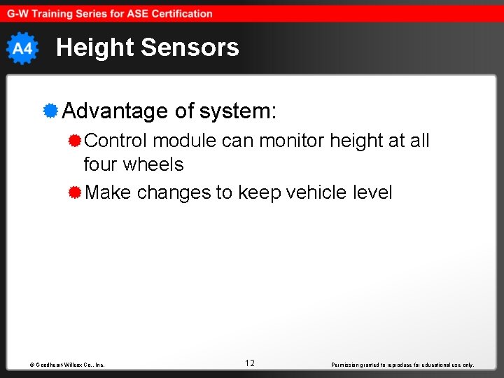 Height Sensors Advantage of system: Control module can monitor height at all four wheels