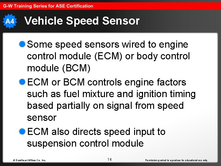 Vehicle Speed Sensor Some speed sensors wired to engine control module (ECM) or body