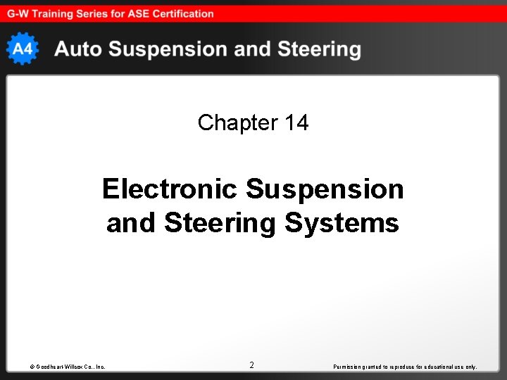 Chapter 14 Electronic Suspension and Steering Systems © Goodheart-Willcox Co. , Inc. 2 Permission