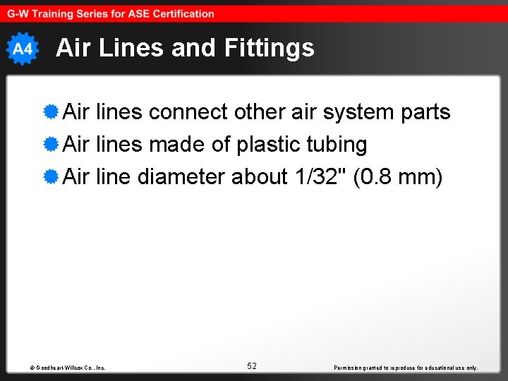 Air Lines and Fittings Air lines connect other air system parts Air lines made