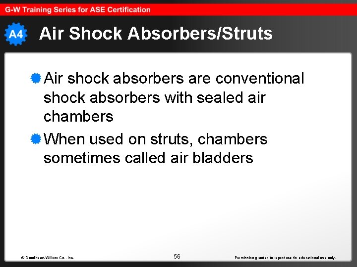 Air Shock Absorbers/Struts Air shock absorbers are conventional shock absorbers with sealed air chambers