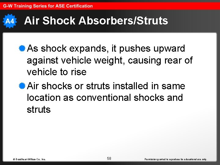 Air Shock Absorbers/Struts As shock expands, it pushes upward against vehicle weight, causing rear