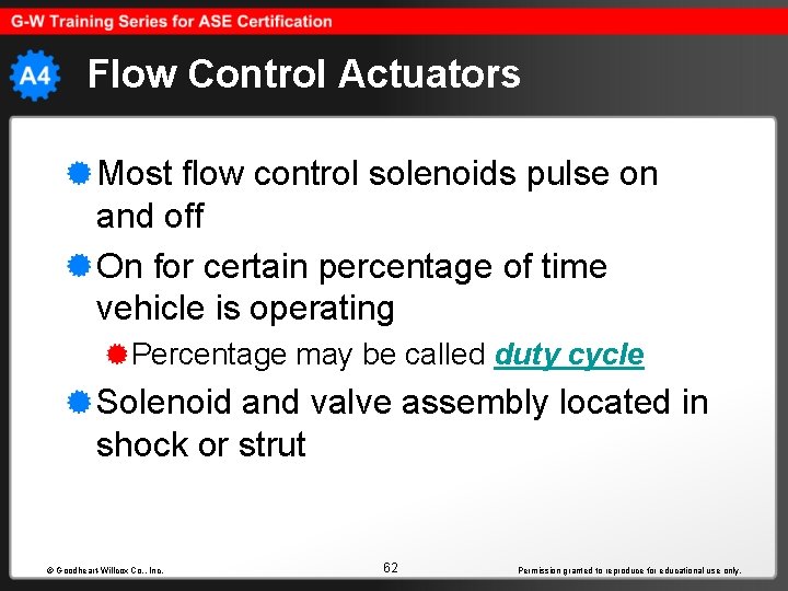 Flow Control Actuators Most flow control solenoids pulse on and off On for certain