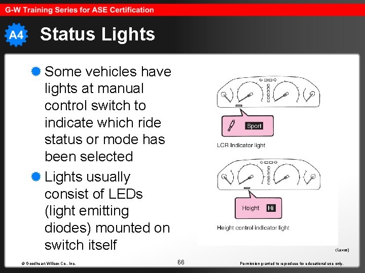 Status Lights Some vehicles have lights at manual control switch to indicate which ride