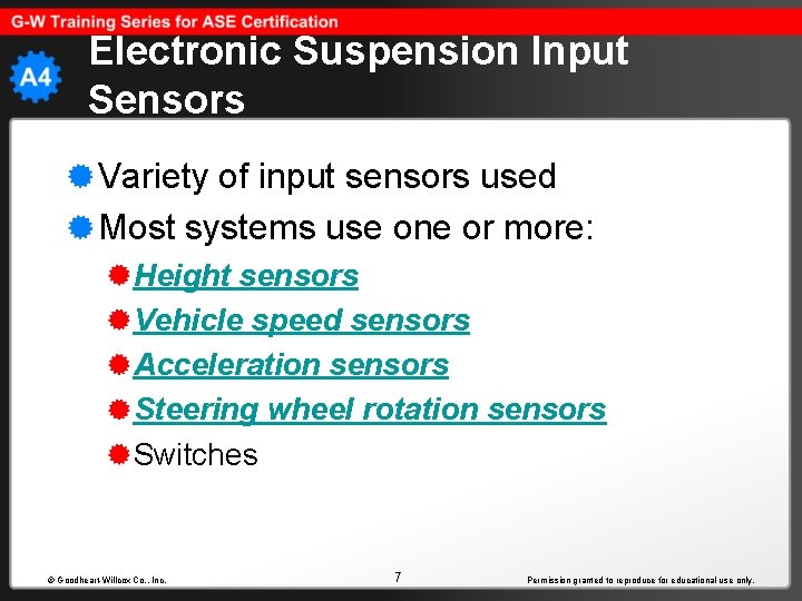 Electronic Suspension Input Sensors Variety of input sensors used Most systems use one or