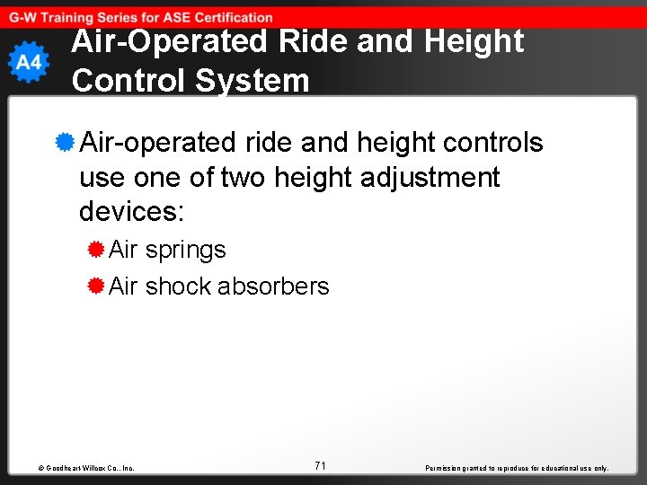 Air-Operated Ride and Height Control System Air-operated ride and height controls use one of