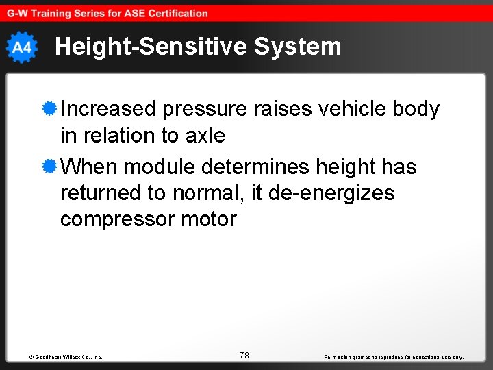 Height-Sensitive System Increased pressure raises vehicle body in relation to axle When module determines