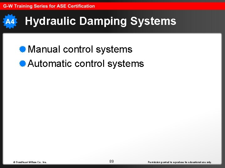 Hydraulic Damping Systems Manual control systems Automatic control systems © Goodheart-Willcox Co. , Inc.