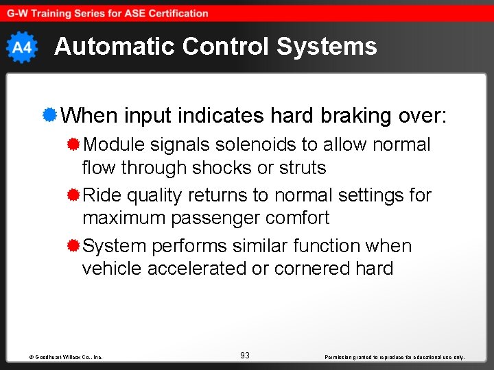Automatic Control Systems When input indicates hard braking over: Module signals solenoids to allow