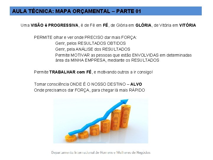 AULA TÉCNICA: MAPA ORÇAMENTAL – PARTE 01 Uma VISÃO é PROGRESSIVA, é de Fé