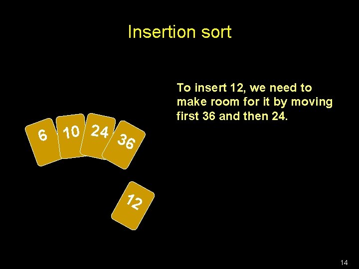 Insertion sort 6 10 24 36 To insert 12, we need to make room