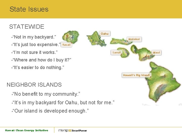 State Issues STATEWIDE • “Not in my backyard. ” • “It’s just too expensive.