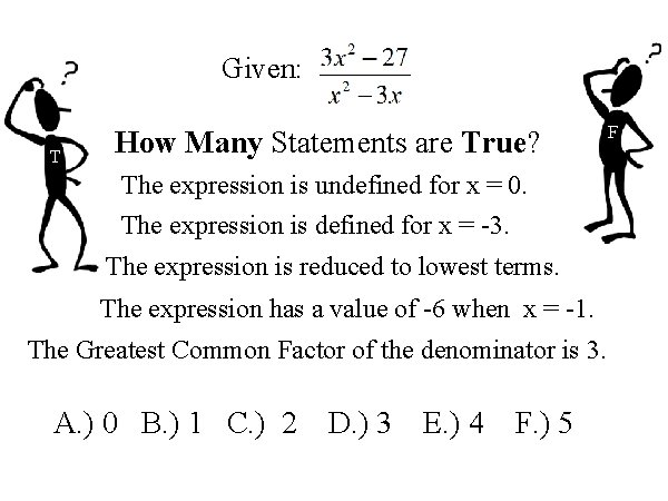 Given: T How Many Statements are True? The expression is undefined for x =
