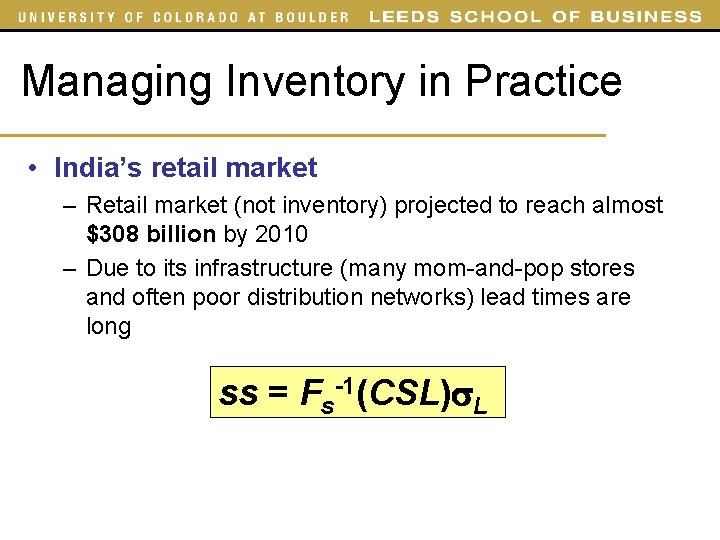 Managing Inventory in Practice • India’s retail market – Retail market (not inventory) projected Managing Inventory in Practice • India’s retail market – Retail market (not inventory) projected