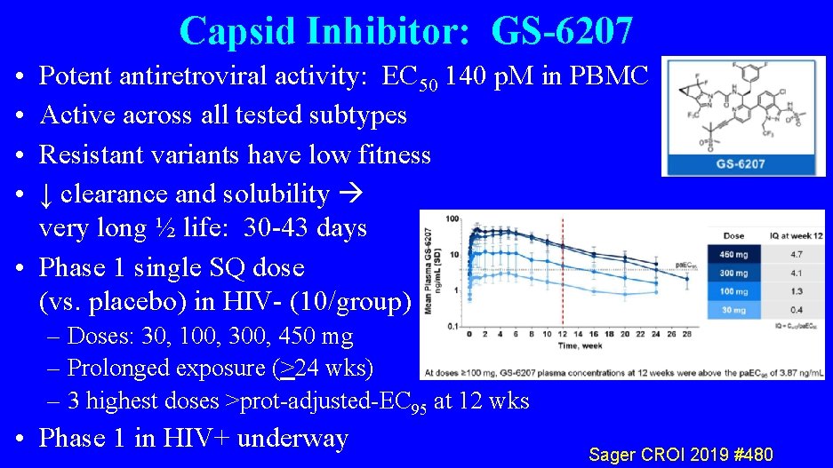 Capsid Inhibitor: GS-6207 • • Potent antiretroviral activity: EC 50 140 p. M in