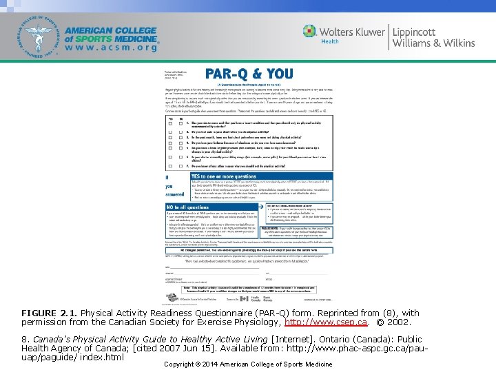 FIGURE 2. 1. Physical Activity Readiness Questionnaire (PAR-Q) form. Reprinted from (8), with permission