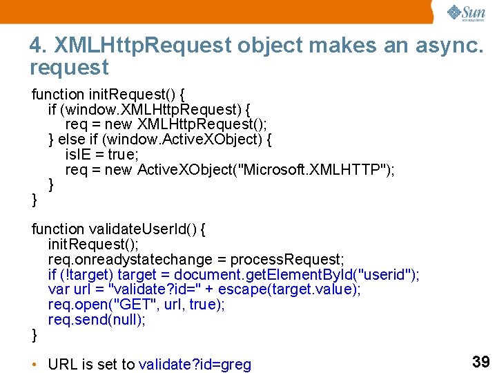 4. XMLHttp. Request object makes an async. request function init. Request() { if (window.