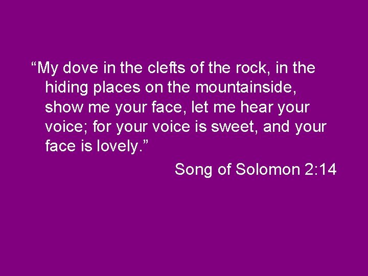 “My dove in the clefts of the rock, in the hiding places on the