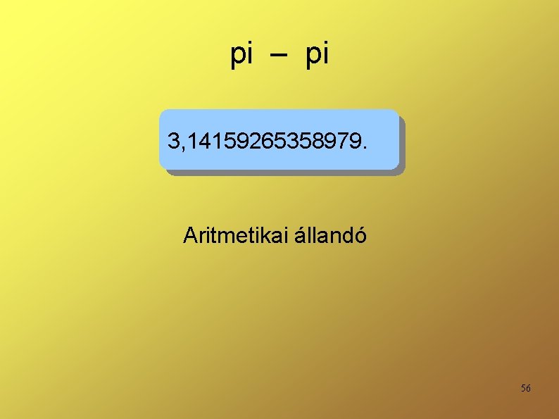 pi – pi 3, 14159265358979. Aritmetikai állandó 56 