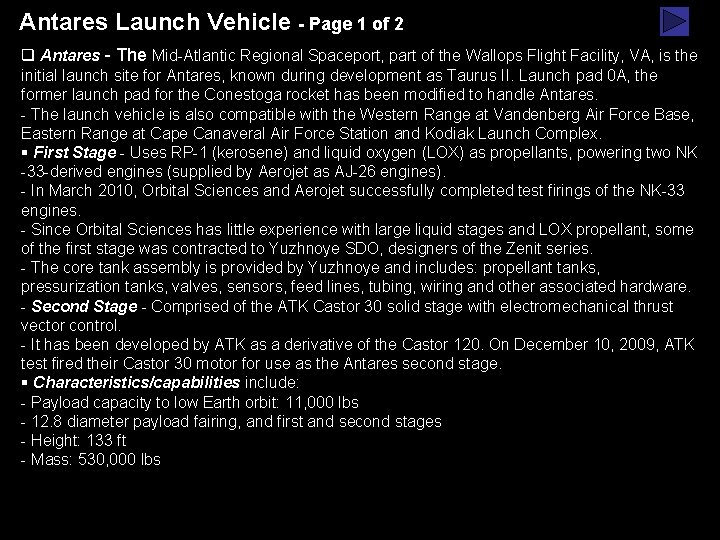 Antares Launch Vehicle - Page 1 of 2 q Antares - The Mid-Atlantic Regional