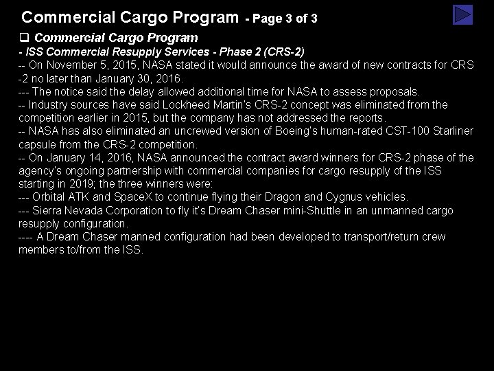 Commercial Cargo Program - Page 3 of 3 q Commercial Cargo Program - ISS