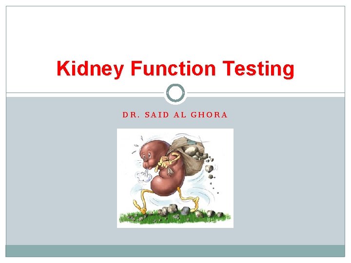 Kidney Function Testing DR. SAID AL GHORA 